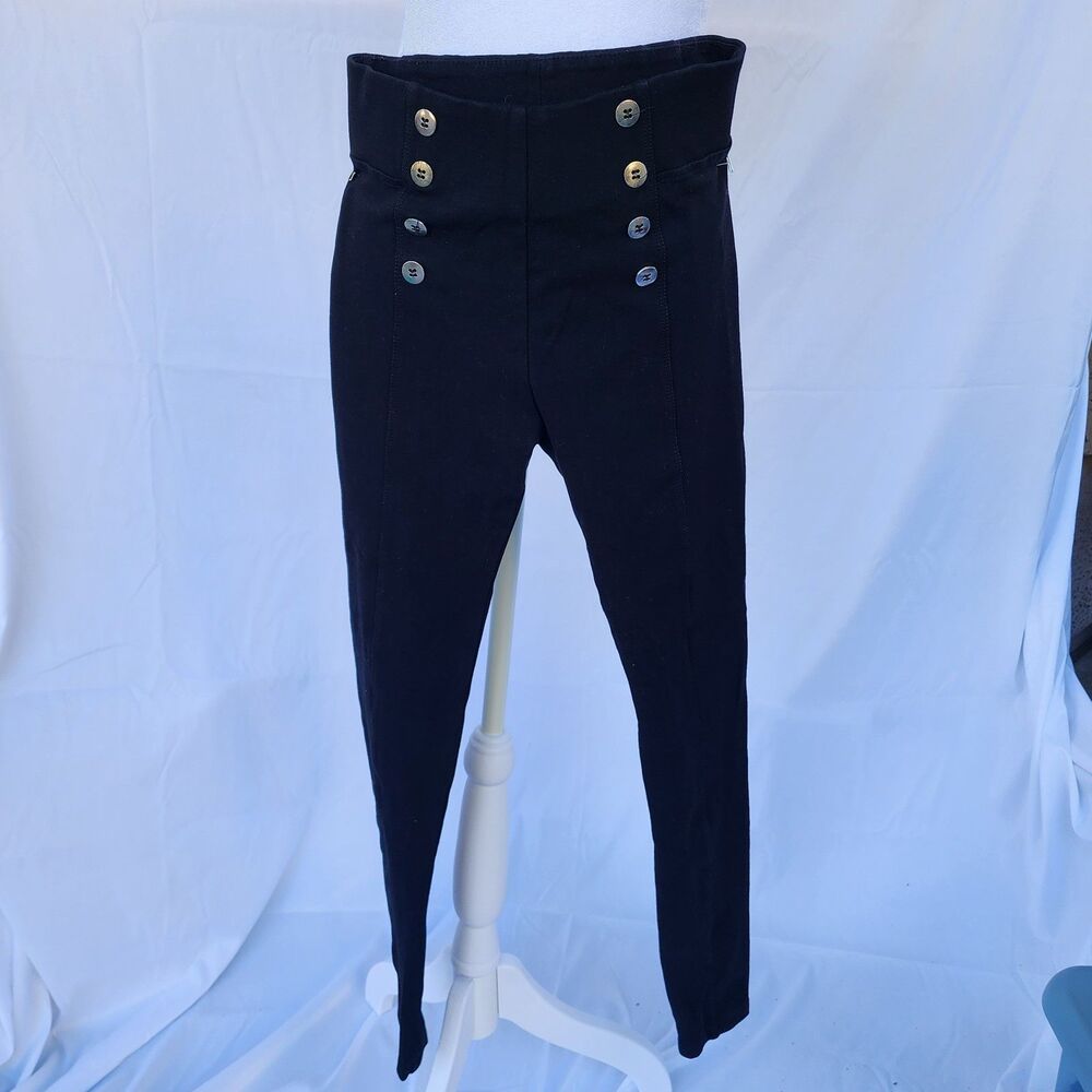 Black Dress Leggings with button front detailing  (M)